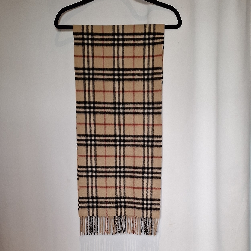 Burberry Check Tartan 100% Cashmere Plaid Fringe Scarf